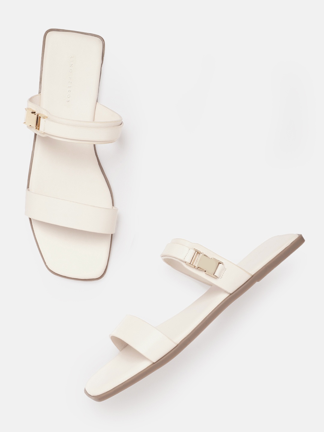 

Lino Perros Women Open Toe Flats with Buckle Detail, Off white