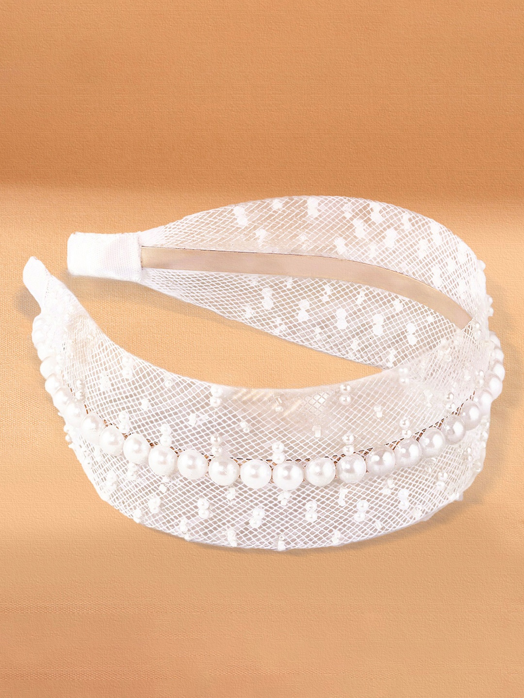 

HAIR DRAMA CO. Women Beaded Net Hairband, White