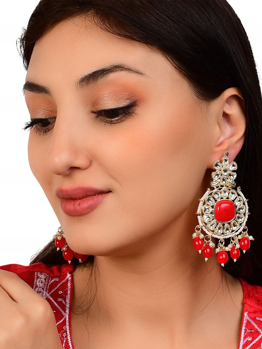 

GRLIE Contemporary Stone Studded Jhumkas, Red