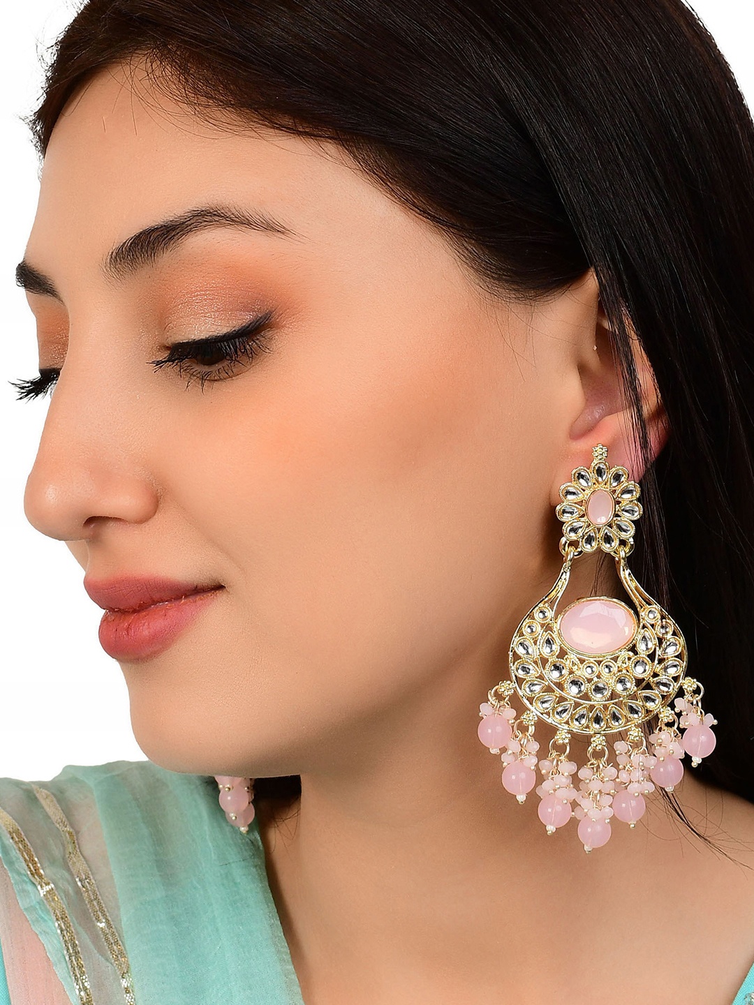 

GRLIE Contemporary Stone Studded Jhumkas, Pink