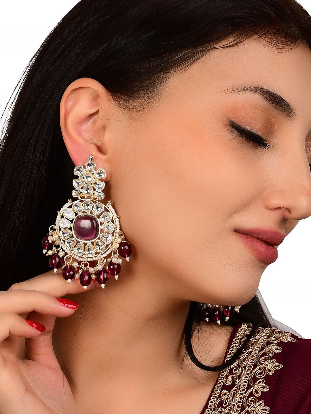 

GRLIE Contemporary Stone Studded Jhumkas, Purple