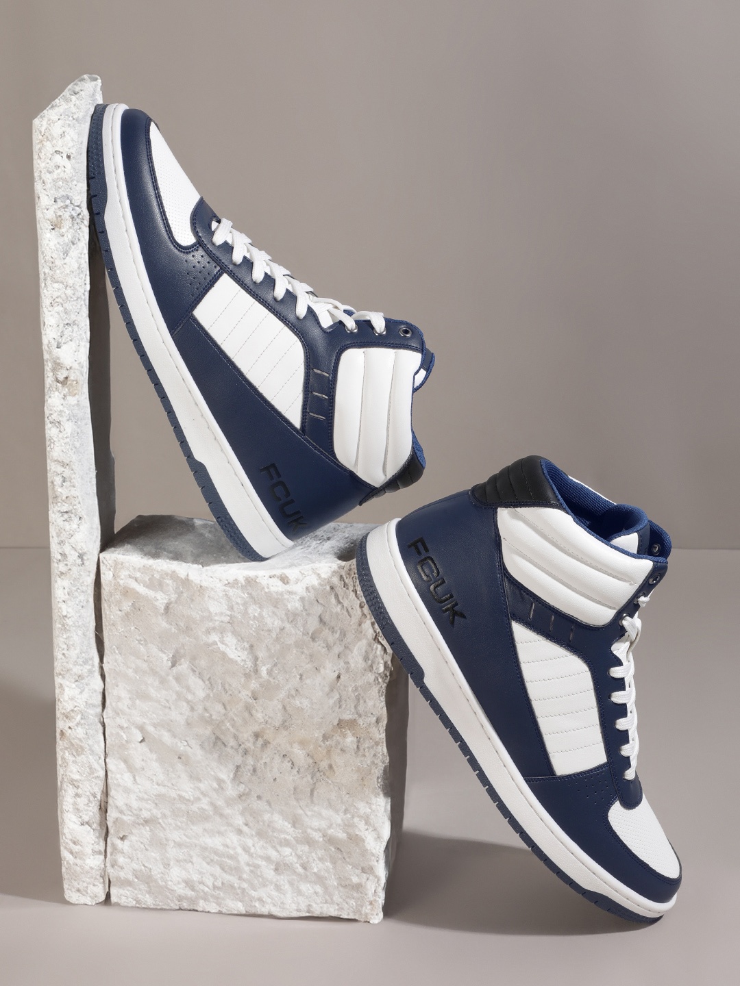 

FCUK Men Perforated Detail Colourblocked Sneakers, White