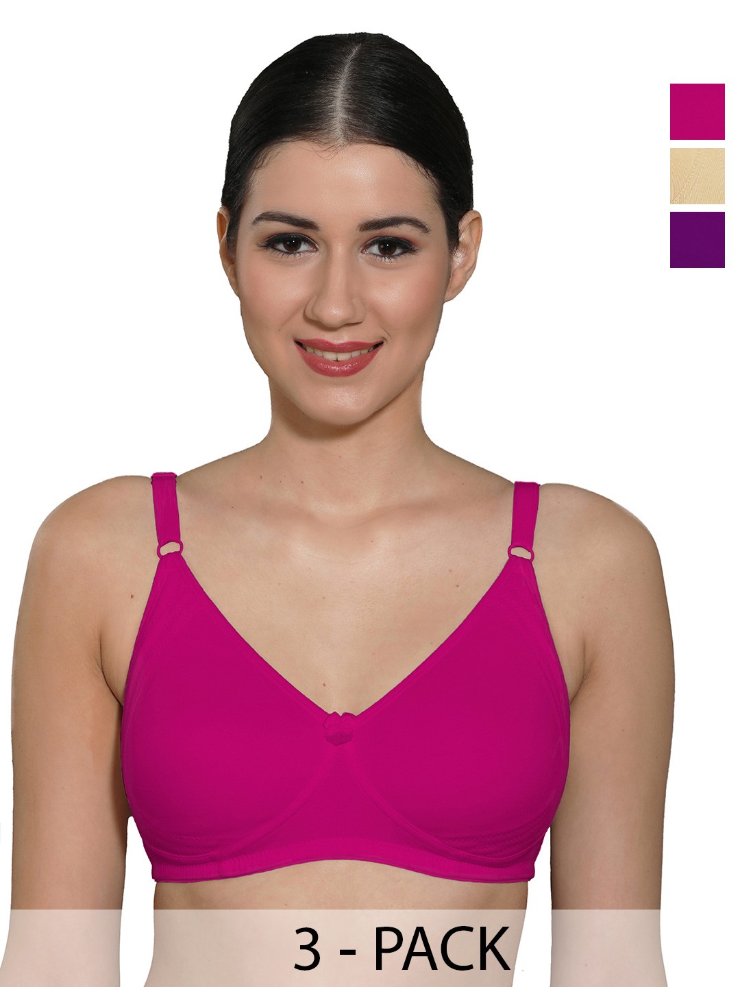 

INGRID Women Everyday Non Padded Adjustable Straps Cotton Tshirt Style Bras, Purple