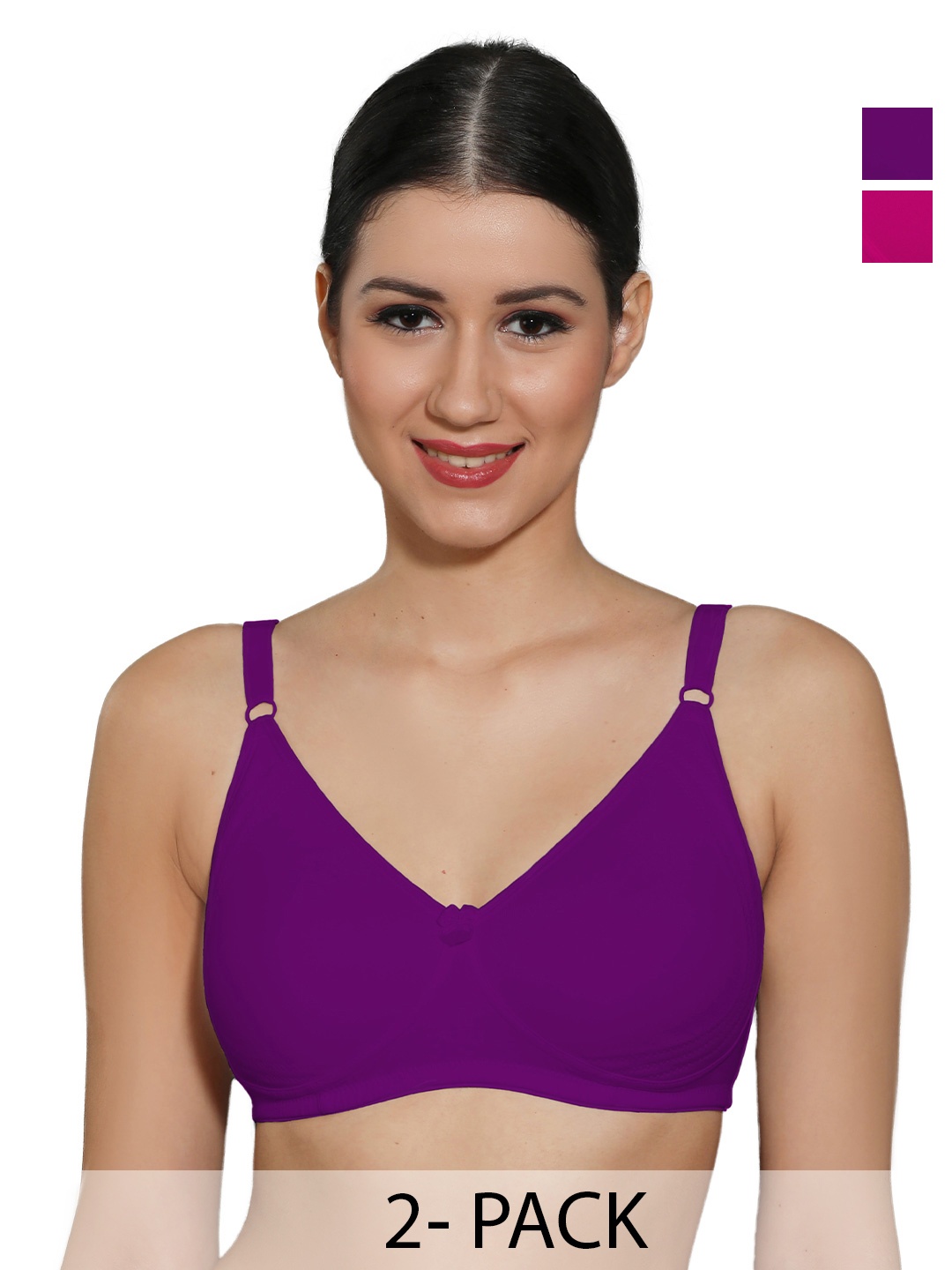 

INGRID Women Everyday Non Padded Adjustable Straps Cotton Tshirt Style Bras, Purple