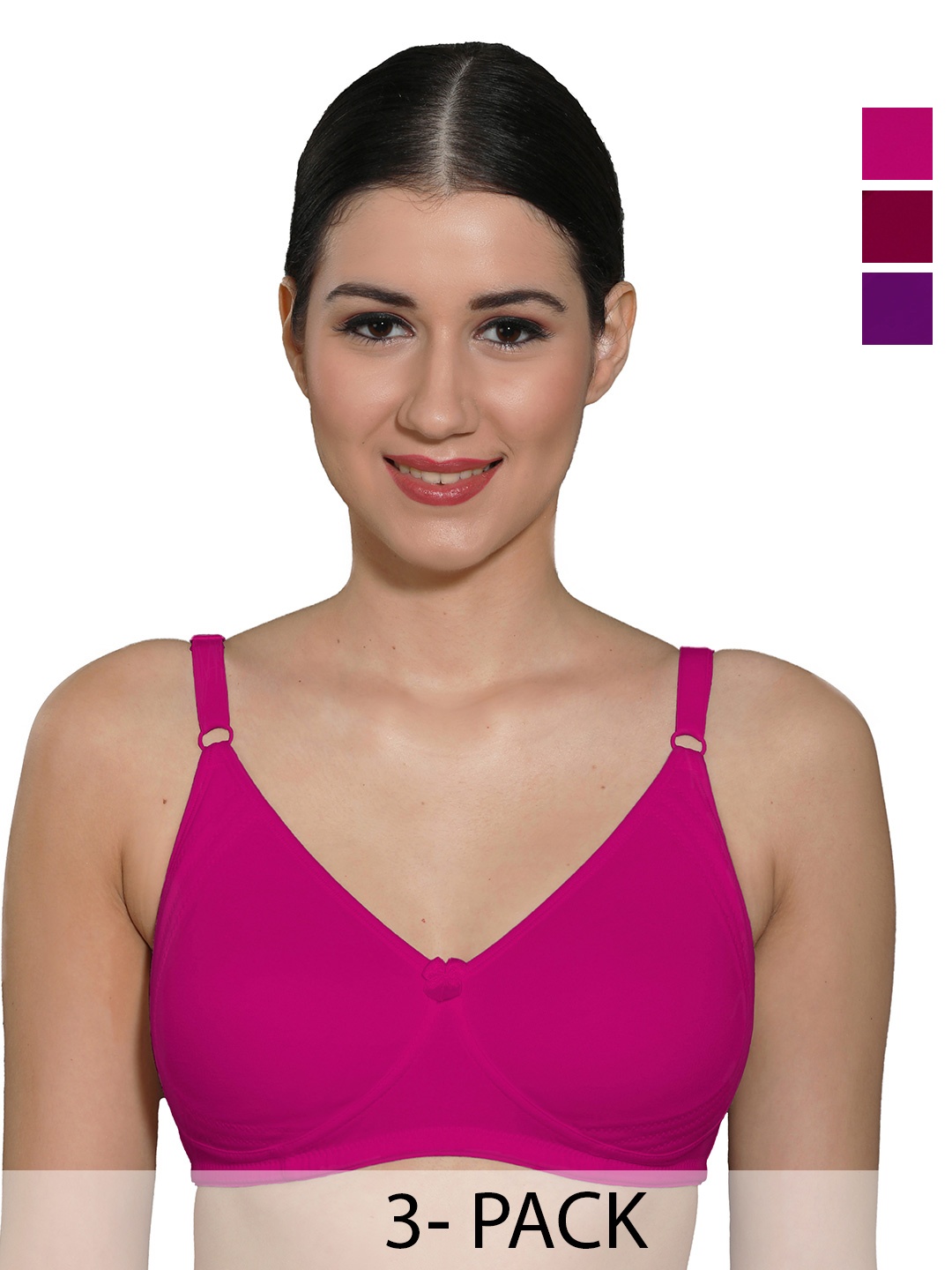 

INGRID Women Everyday Non Padded Adjustable Straps Cotton Tshirt Style Bras, Purple