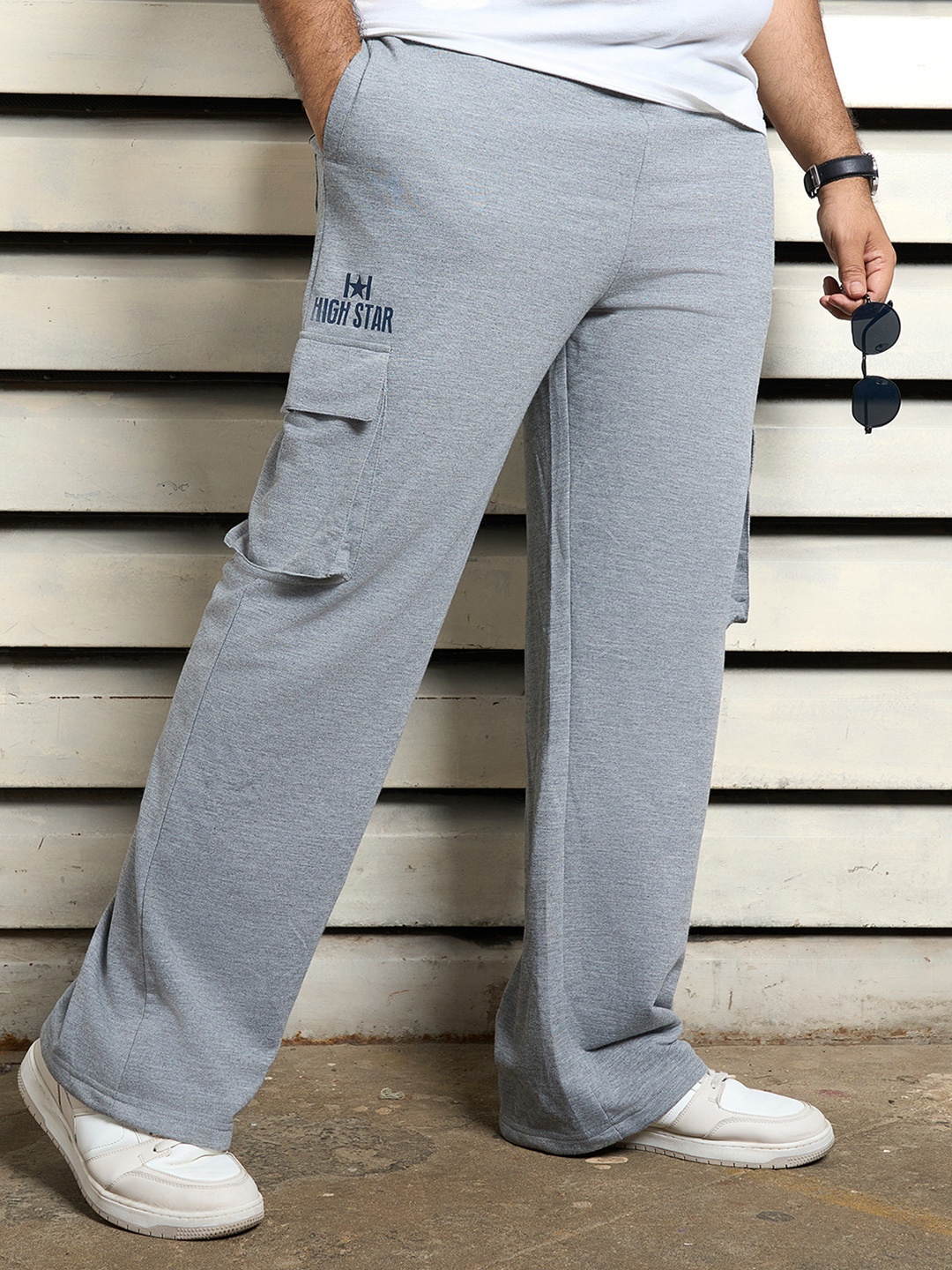 

Freeform By High Star Men Mid-Rise Cargo Track Pants, Grey