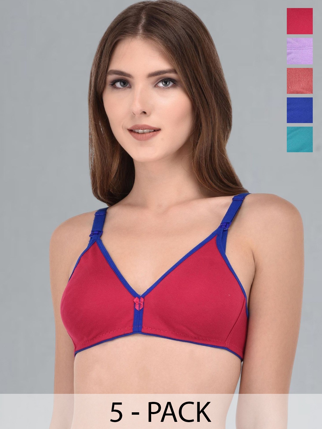 

Fabme Women Pack Of 5 Non Padded Bra Medium Coverage, Lavender