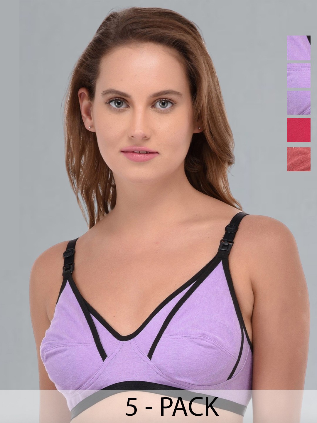 

Fabme Women Pack Of 5 Non Padded Bra Medium Coverage, Lavender