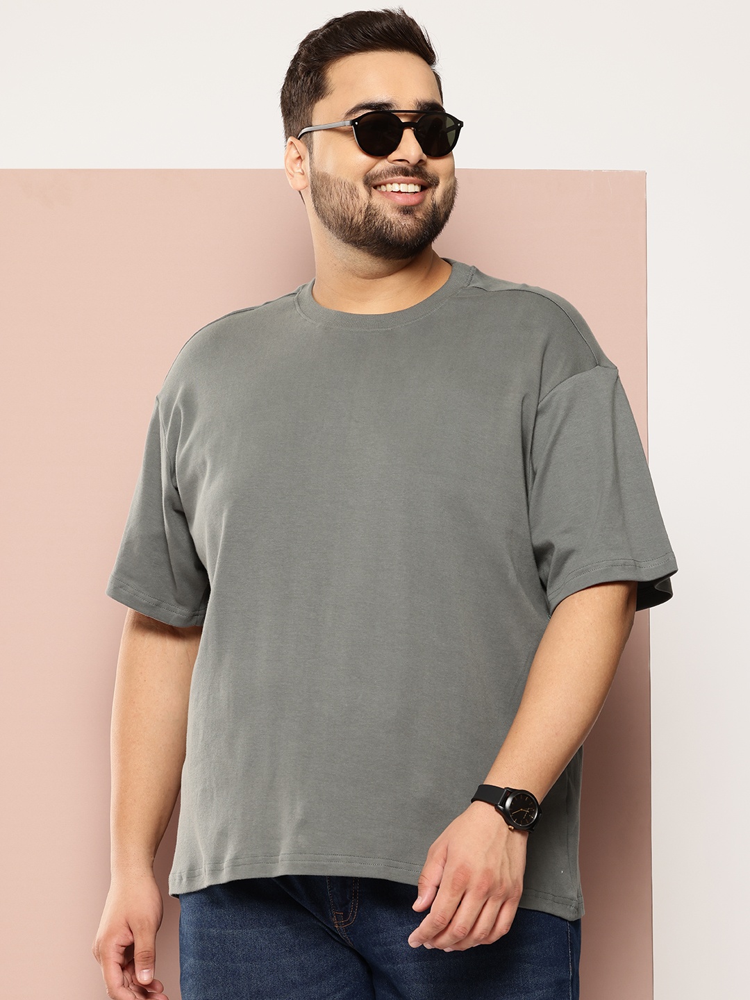 

Sztori Plus Size Drop-Shoulder Sleeves Pure Cotton Bio Finish Oversized T-shirt, Grey