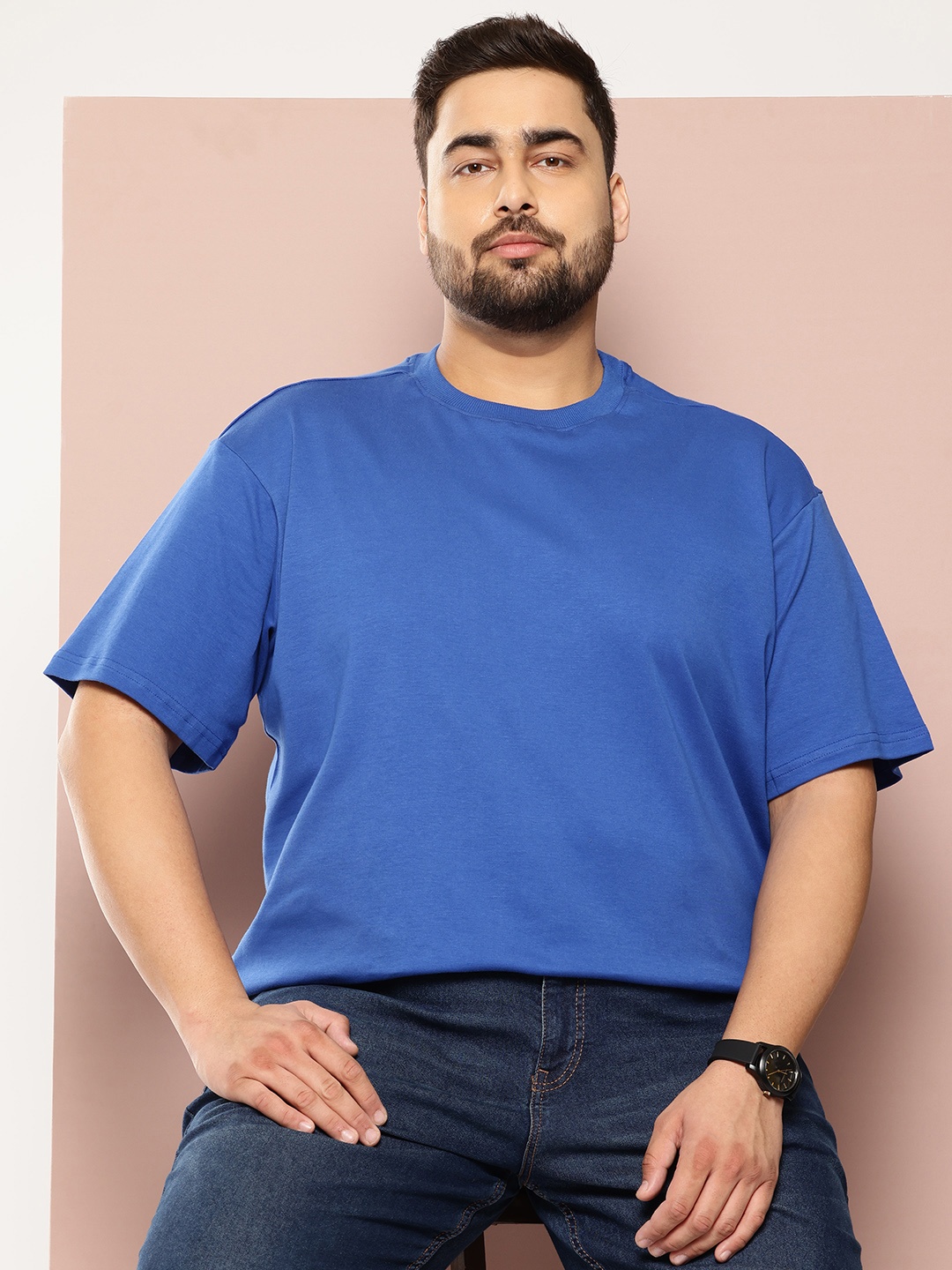 

Sztori Drop-Shoulder Sleeves Pure Cotton Bio Finish Oversized T-shirt, Blue