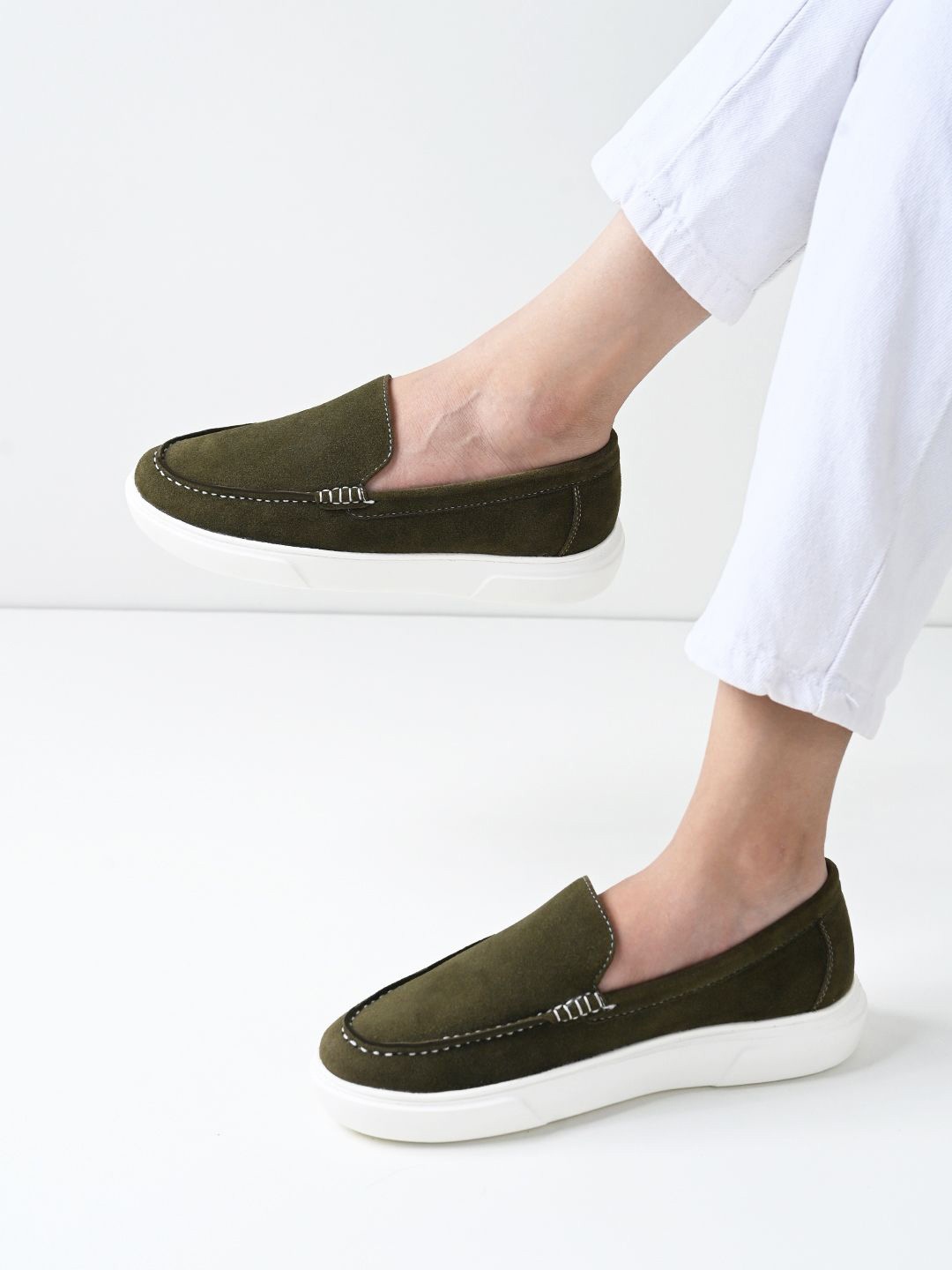 

Mast & Harbour Women Suede Loafers, Olive
