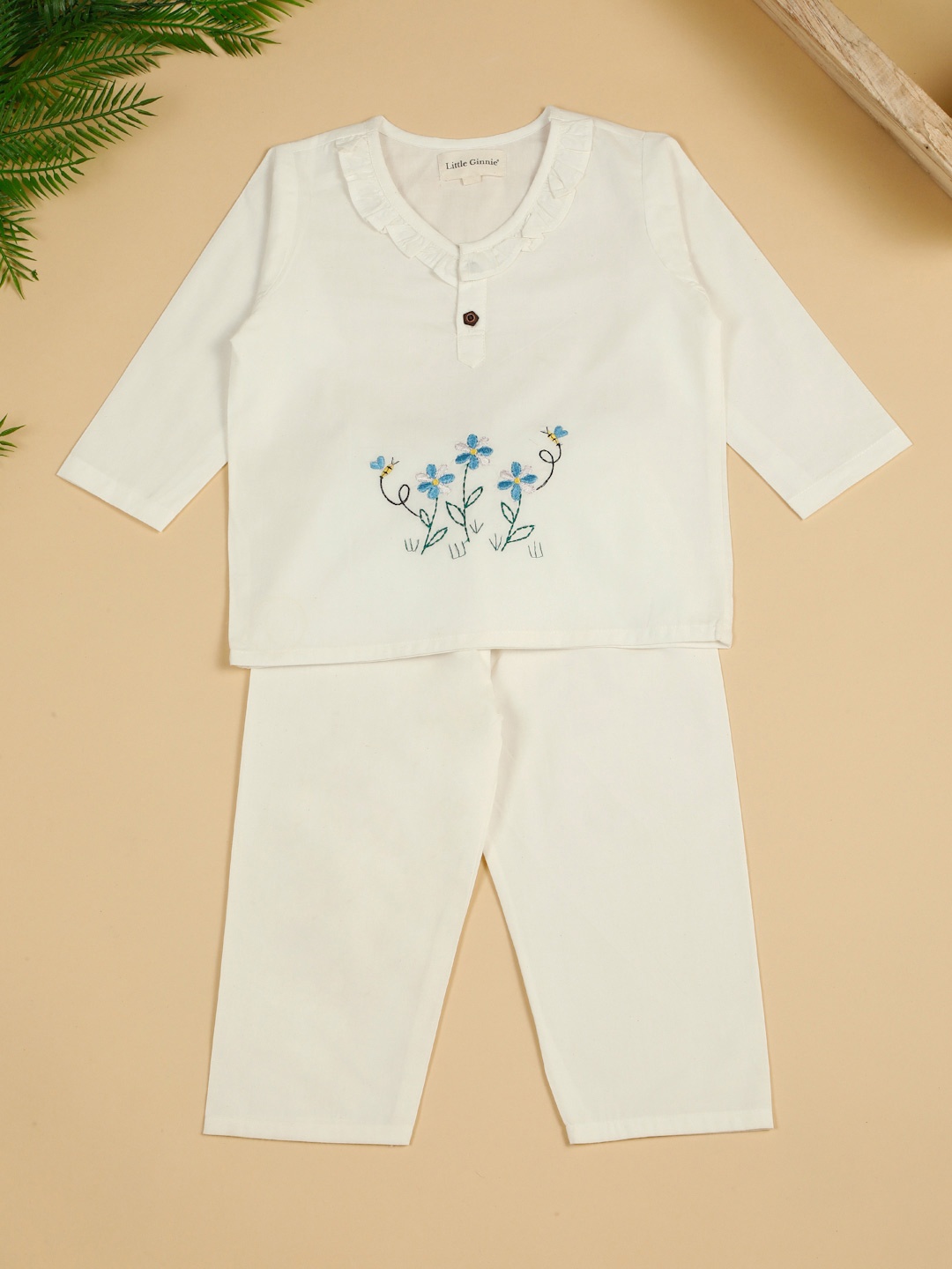 

LITTLE GINNIE Floral Printed Pure Cotton Clothing Set, White