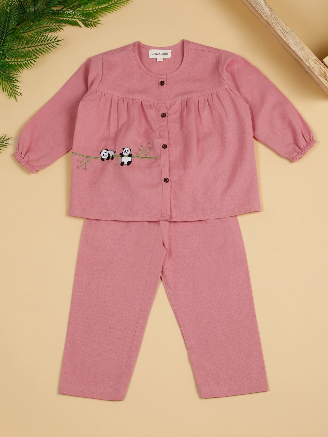 

LITTLE GINNIE Panda Printed Pure Cotton Clothing Set, Pink