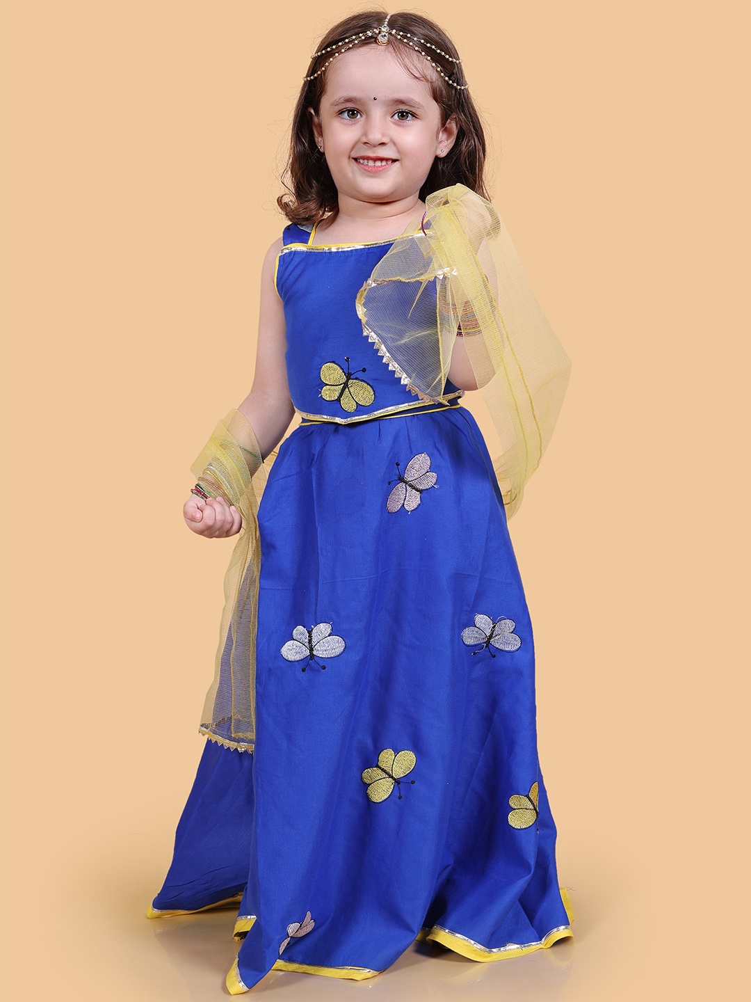 

BAESD Girls Embroidered Thread Work Ready to Wear Cotton Lehenga & Blouse With Dupatta, Blue