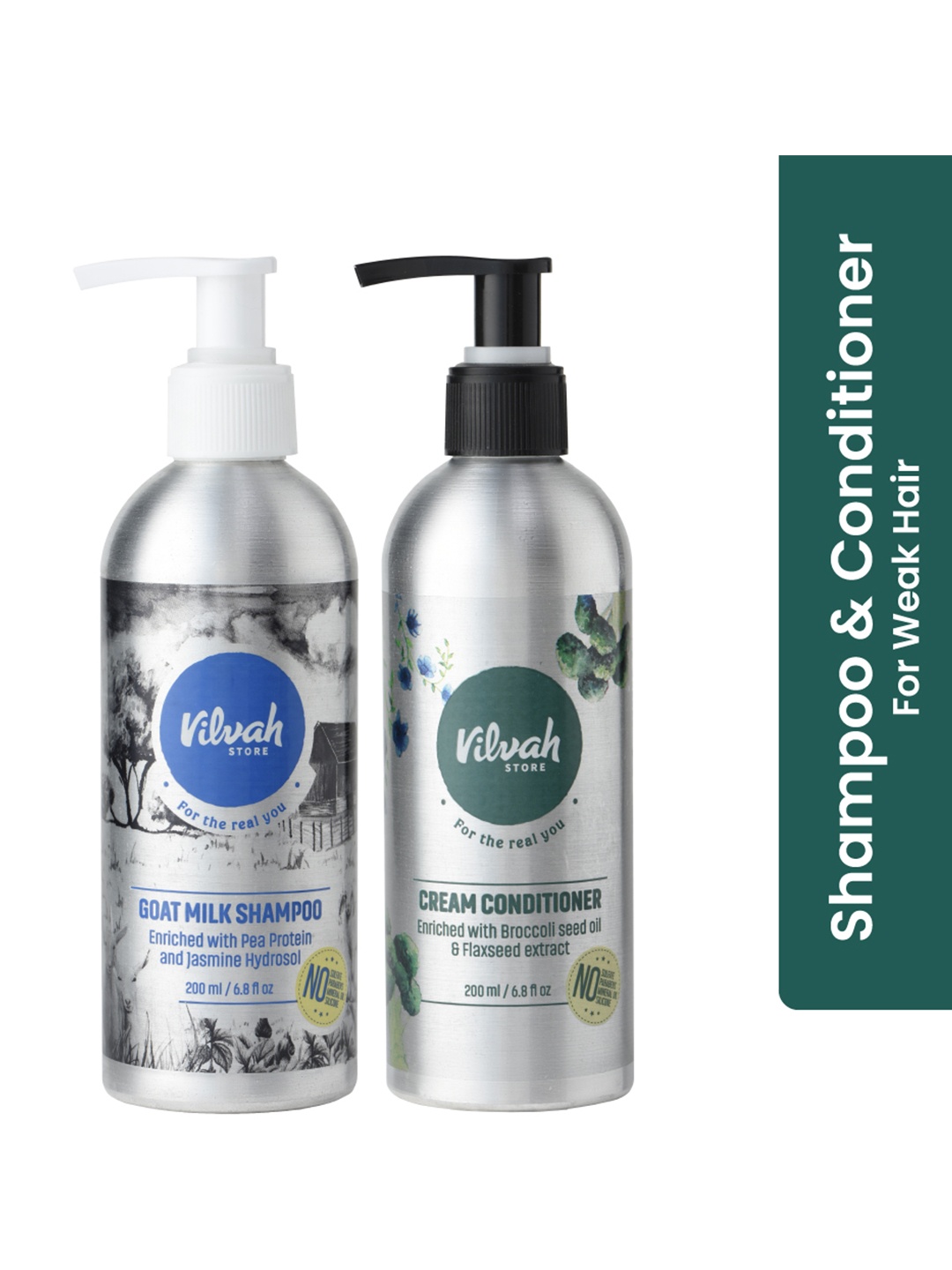 

Vilvah Store Goatmilk Shampoo With Cream Conditioner 200 ml Each, White