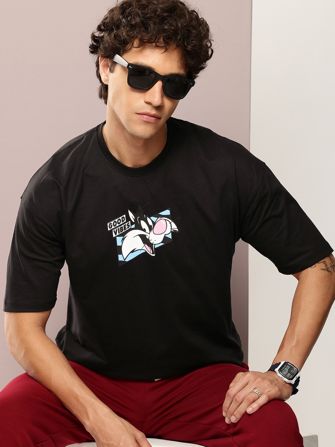 

Kook N Keech Men Printed Pure Cotton T-shirt, Black