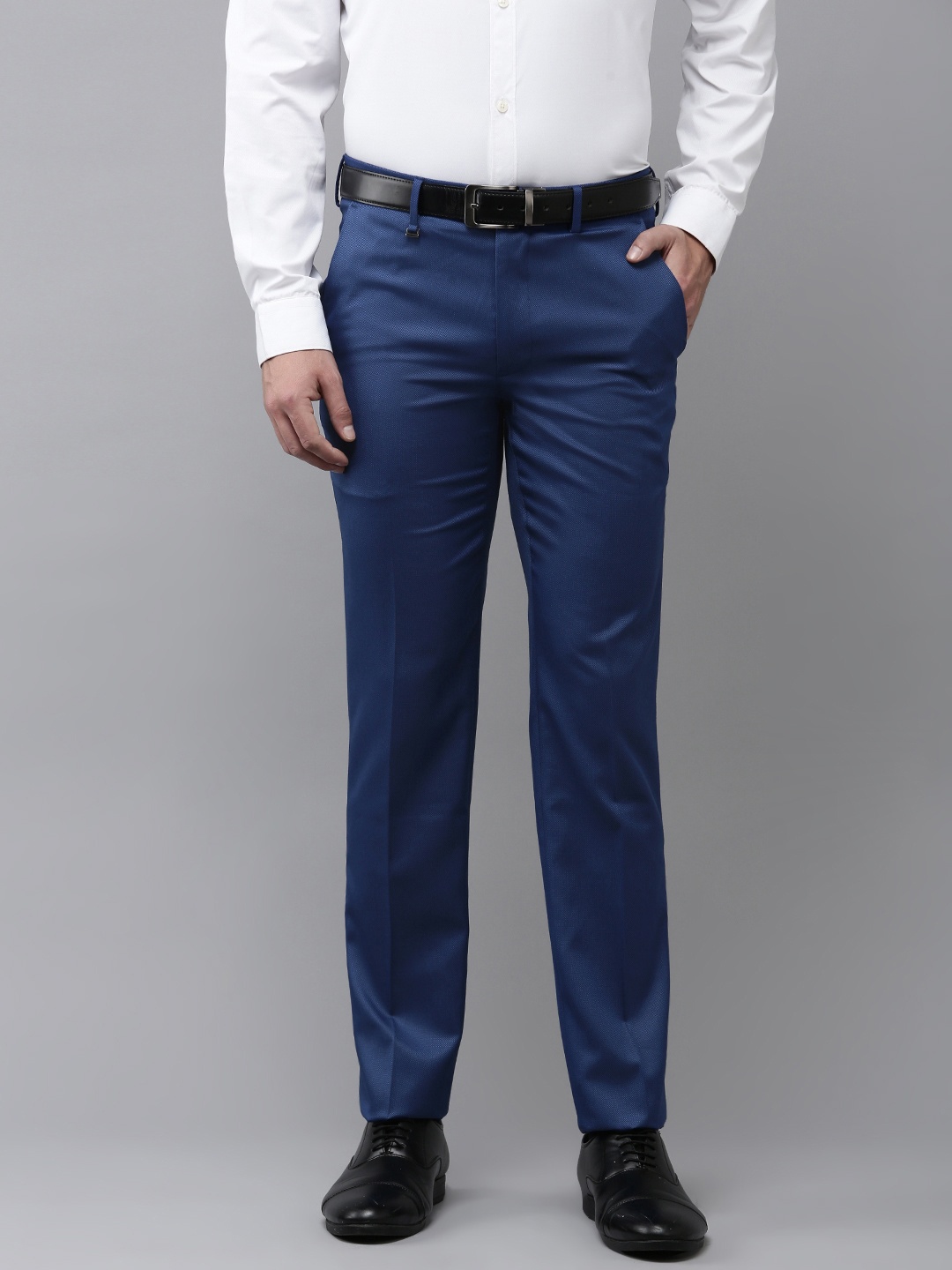 

Van Heusen Men Textured Slim Fit Formal Trousers, Blue