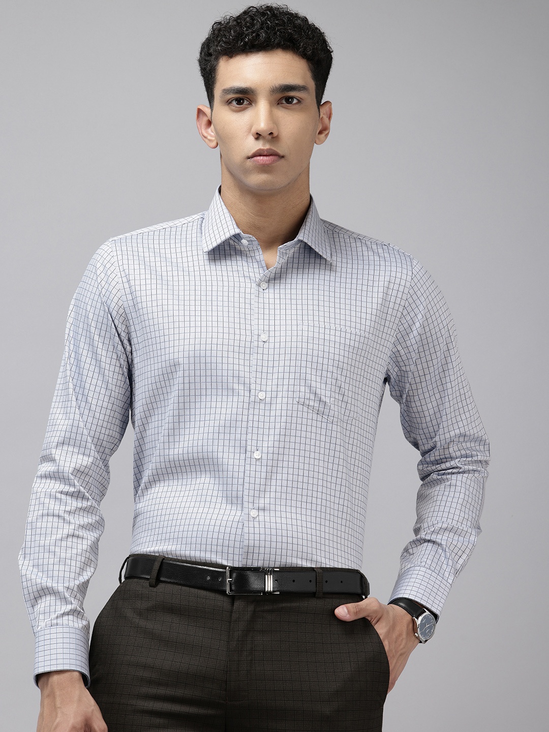 

Van Heusen Pure Cotton Slim Fit Opaque Checked Formal Shirt, Grey