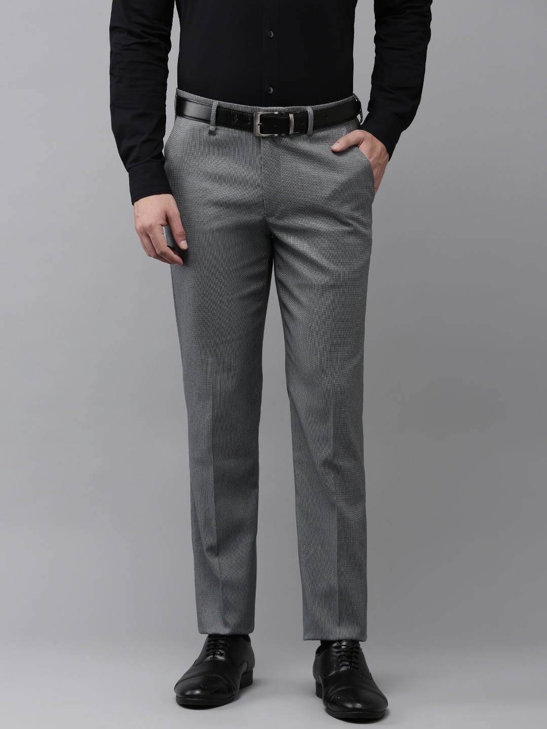 

Van Heusen Men Textured Slim Fit Formal Trousers, Grey