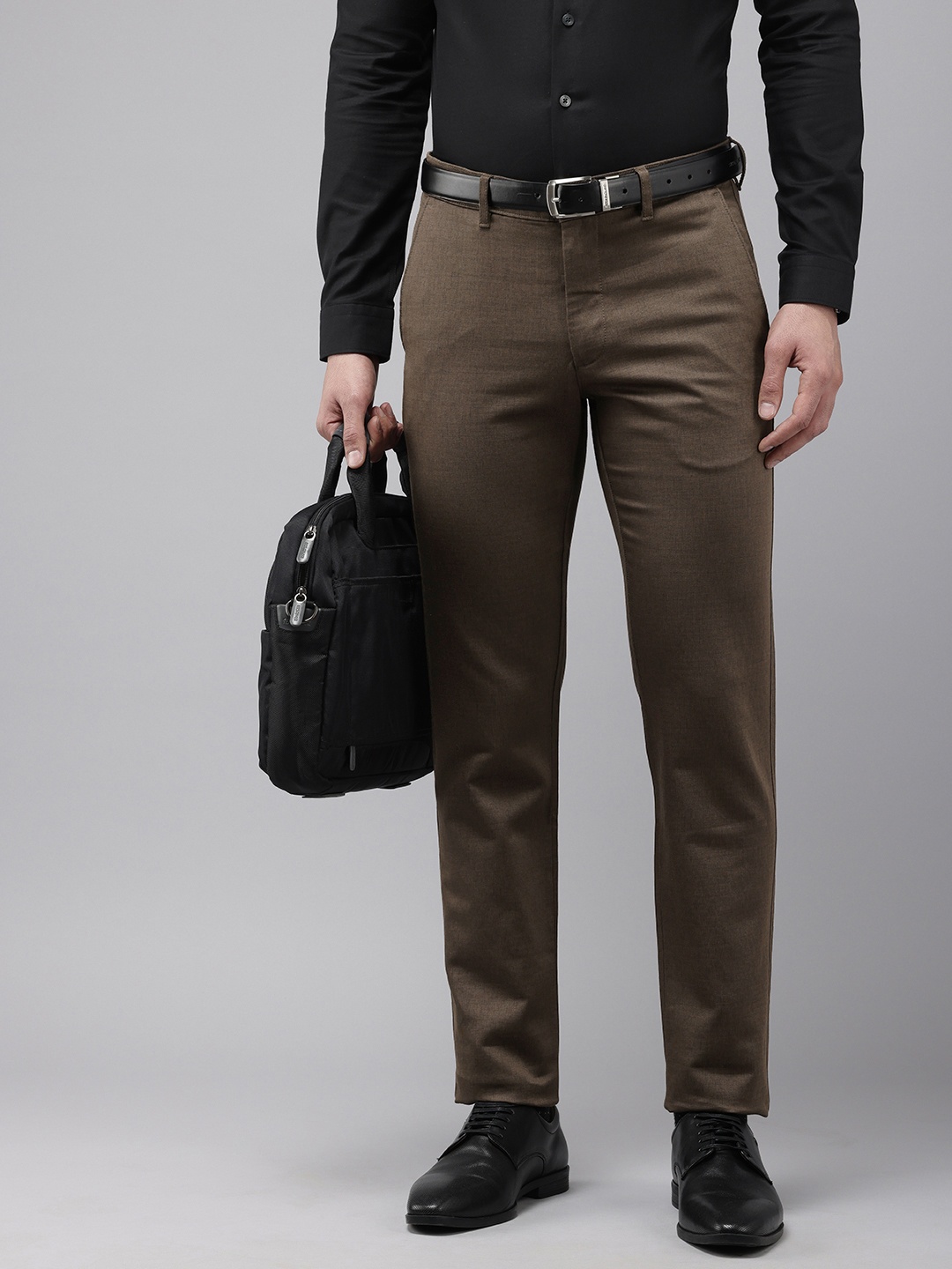 

Van Heusen Men Textured Slim Fit Formal Trousers, Olive