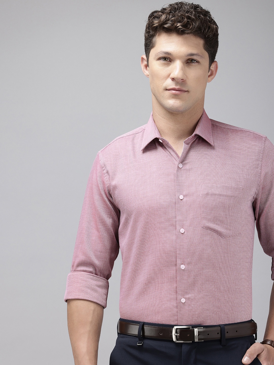 

Van Heusen Pure Cotton Slim Fit Self-Design Textured Formal Shirt, Maroon