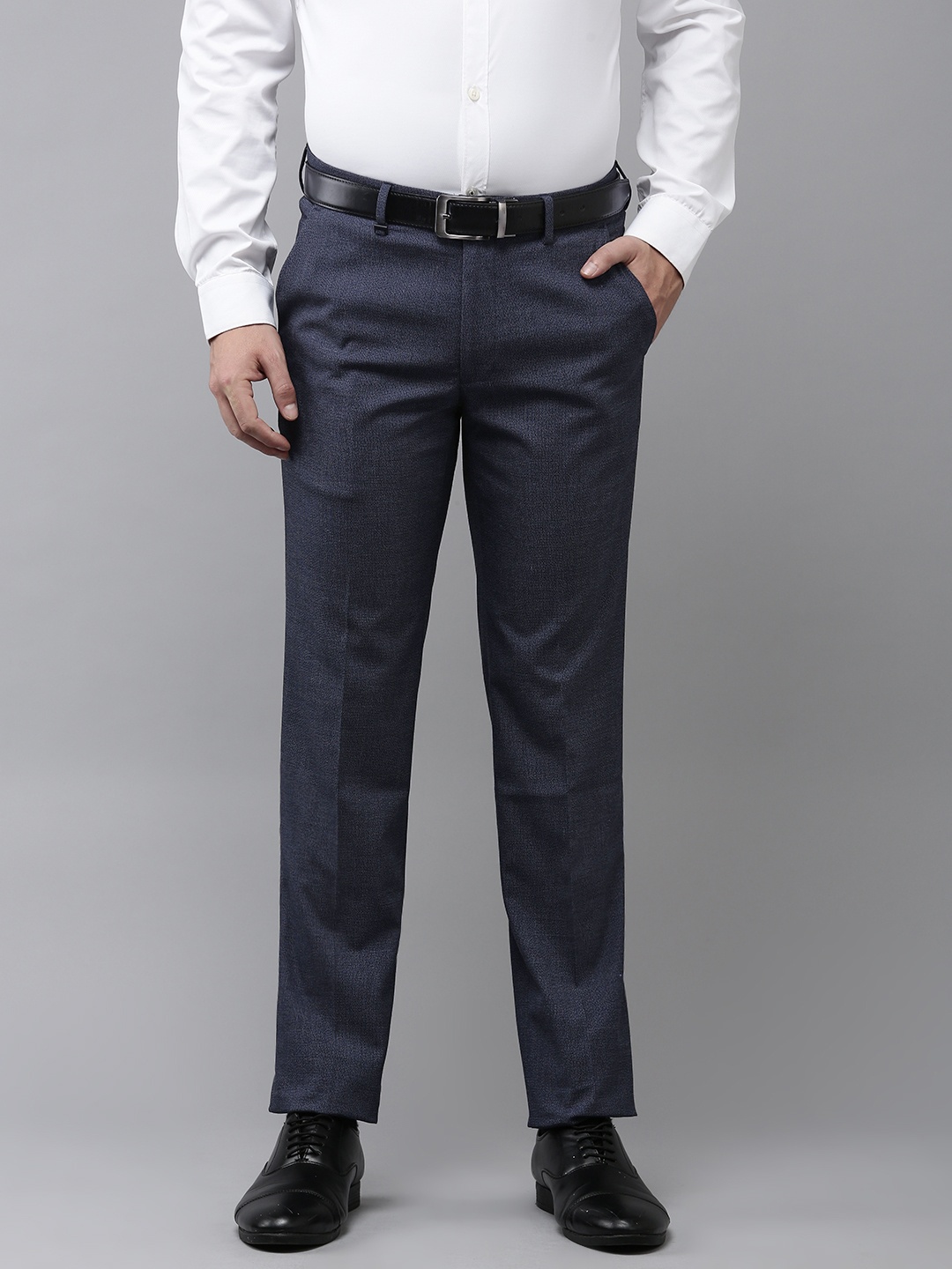 

Van Heusen Men Textured Slim Fit Formal Trousers, Navy blue