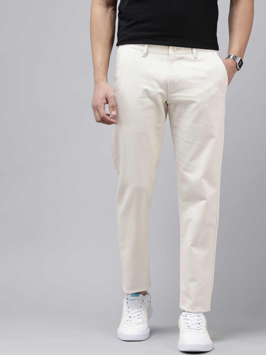 

Van Heusen Sport Men Textured Slim Fit Chinos Trousers, Off white