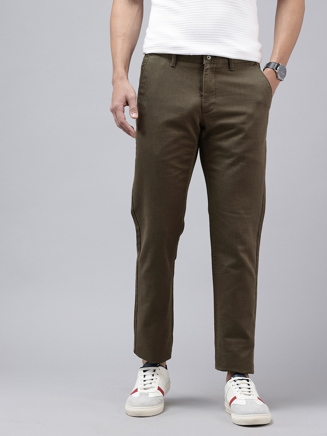 

Van Heusen Sport Men Micro Or Ditsy Printed Slim Fit Trousers, Brown
