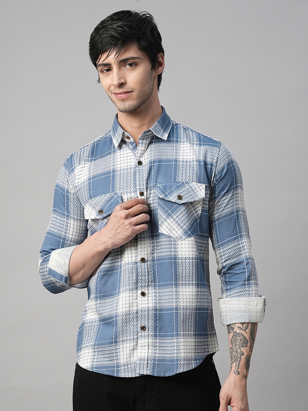 

TRYBUY.IN Men Standard Spread Collar Buffalo Checked Cotton Casual Shirt, Multi