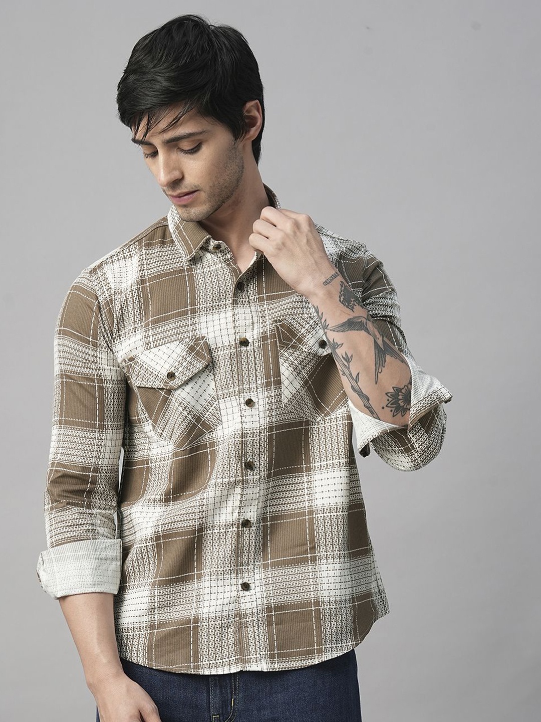 

TRYBUY.IN Men Standard Spread Collar Buffalo Checked Cotton Casual Shirt, Multi