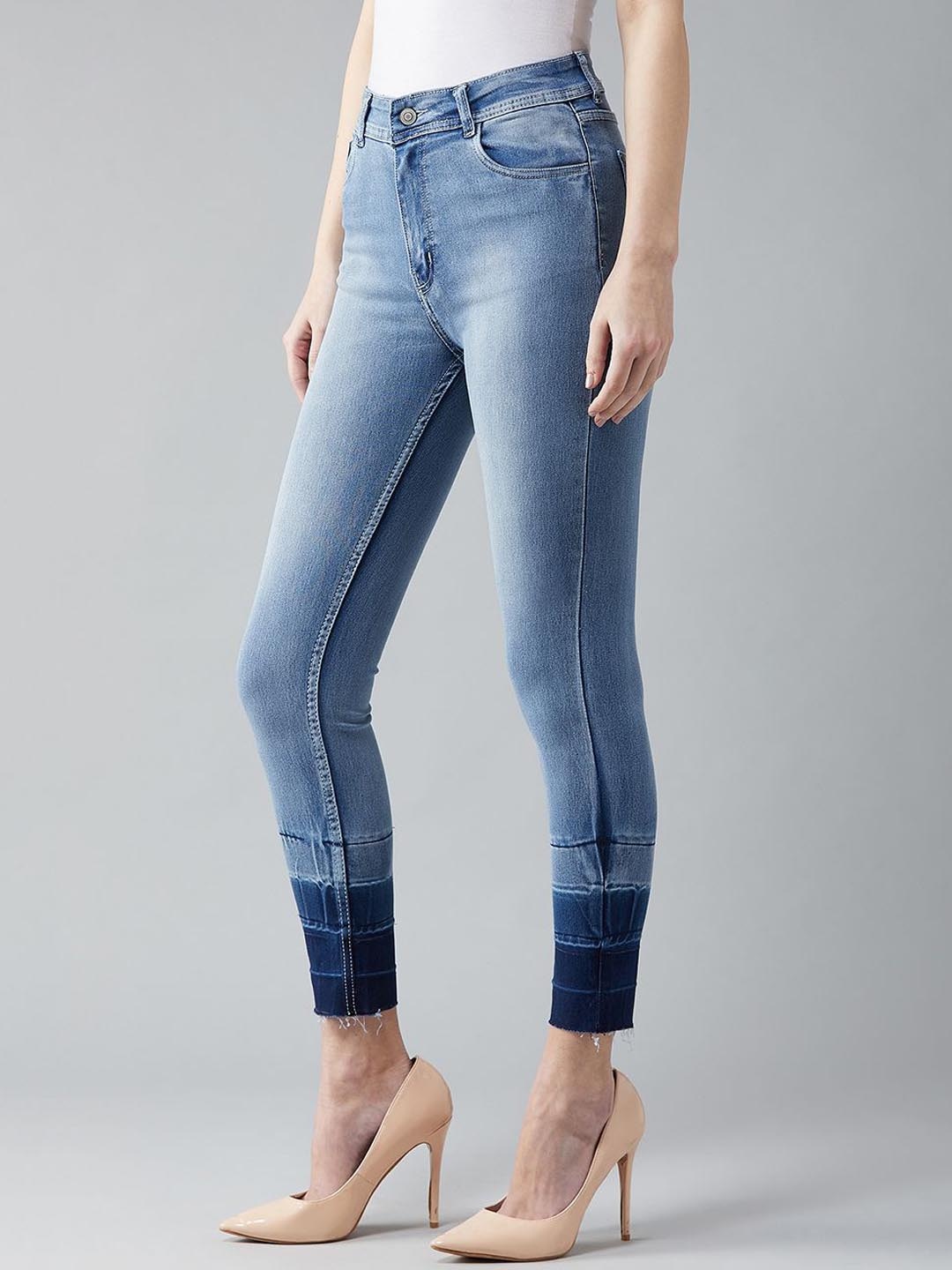 

DOLCE CRUDO Skinny Fit High Rise Ankle Length Shaded Denim Stretchable Jeans, Blue