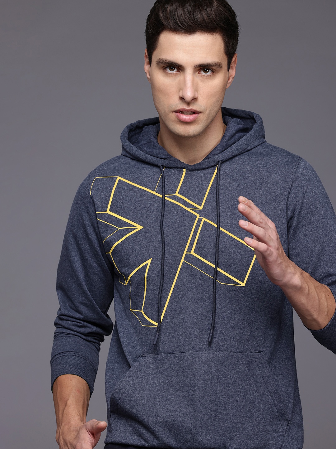 

HRX by Hrithik Roshan Men Printed Hooded Running Sweatshirt, Navy blue