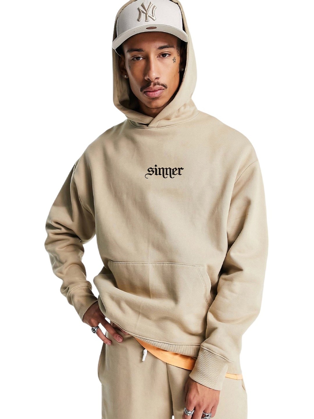 

Be Savage Men Typography Printed Hooded Oversized Sweatshirt, Beige