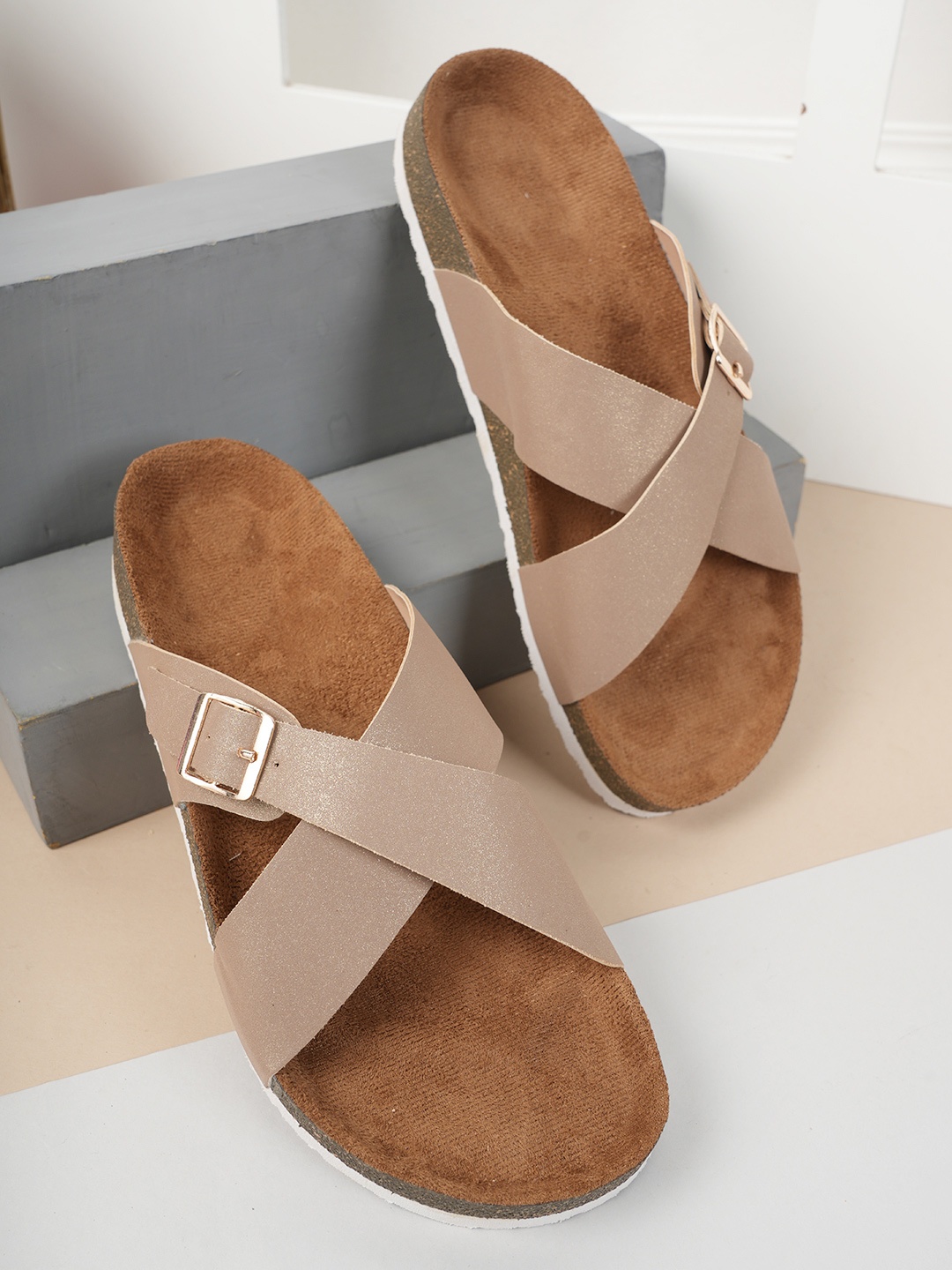 

MOZAFIA Women Buckle Flats, Beige