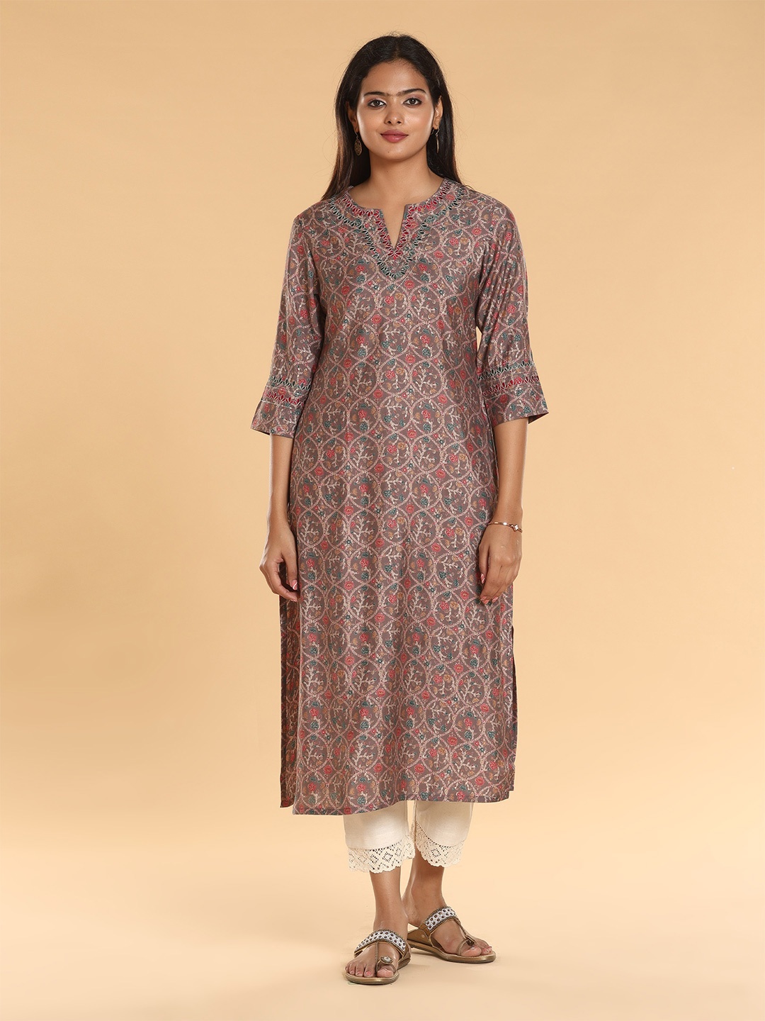 

Vismay Women Printed Straight Kurta, Brown