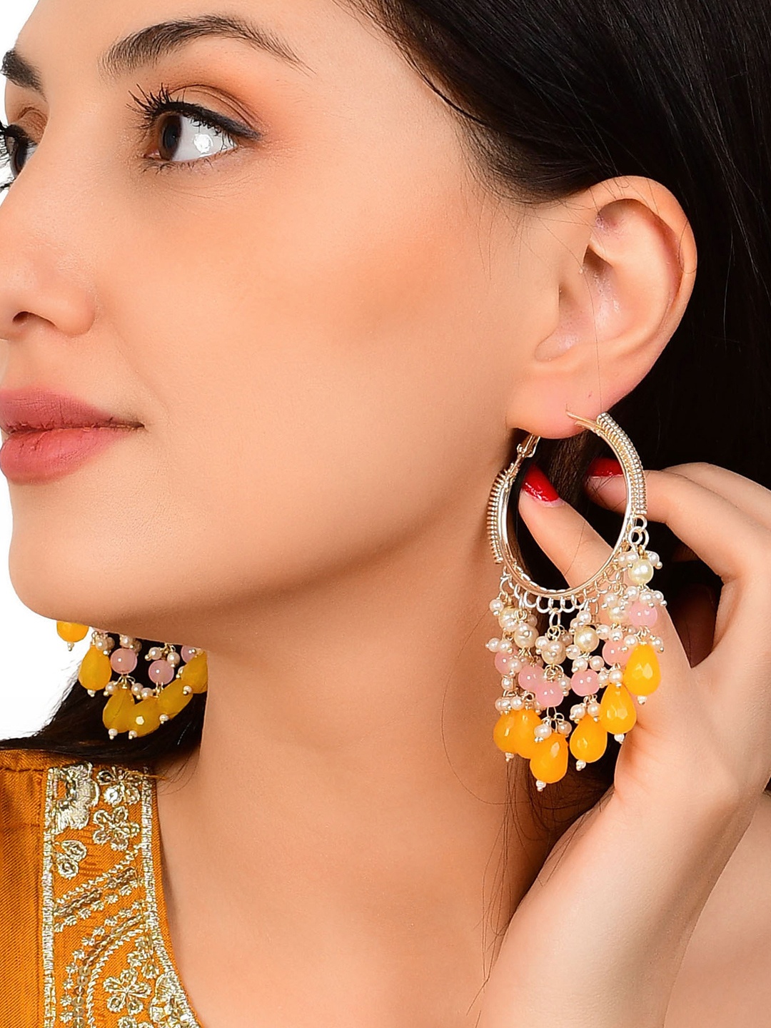 

GRLIE Beaded Circular Tasselled Chandbalis, Gold