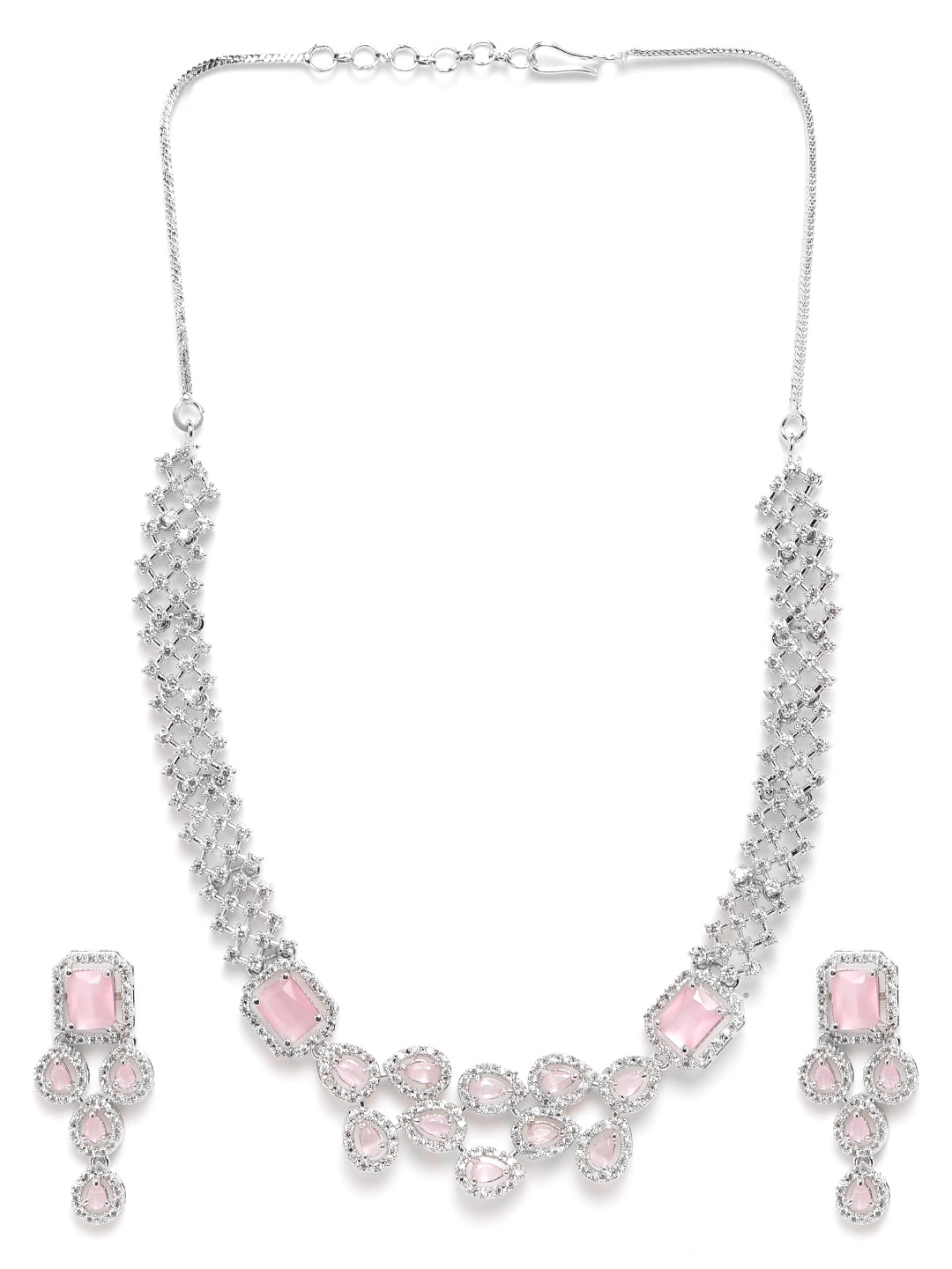 

StileAdda Silver Plated AD Studded Necklace & Earrings Set