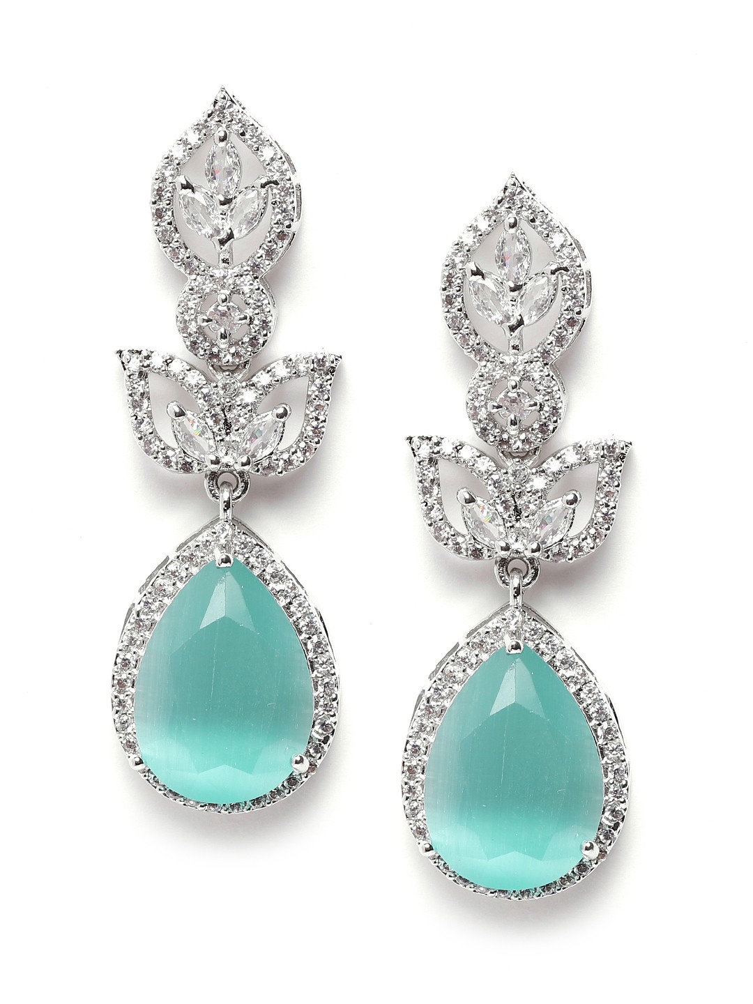 

StileAdda Silver-Plated Teardrop Shaped Drop Earrings, Turquoise blue