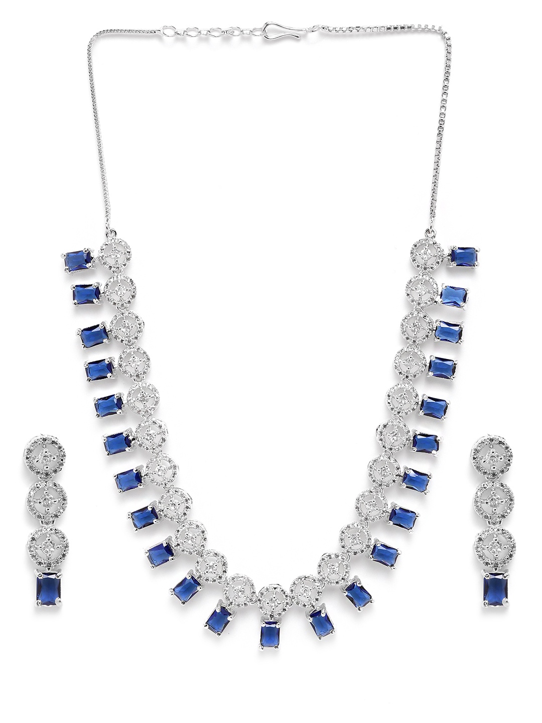 

StileAdda Silver Plated AD Studded Necklace & Earrings Set, Blue