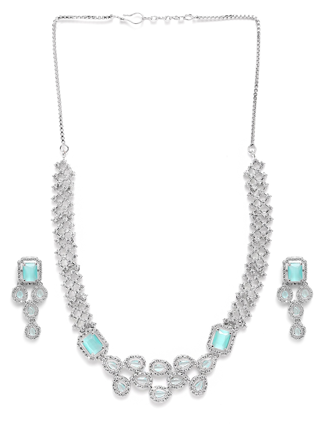 

StileAdda Silver Plated AD Studded Necklace & Earrings Set