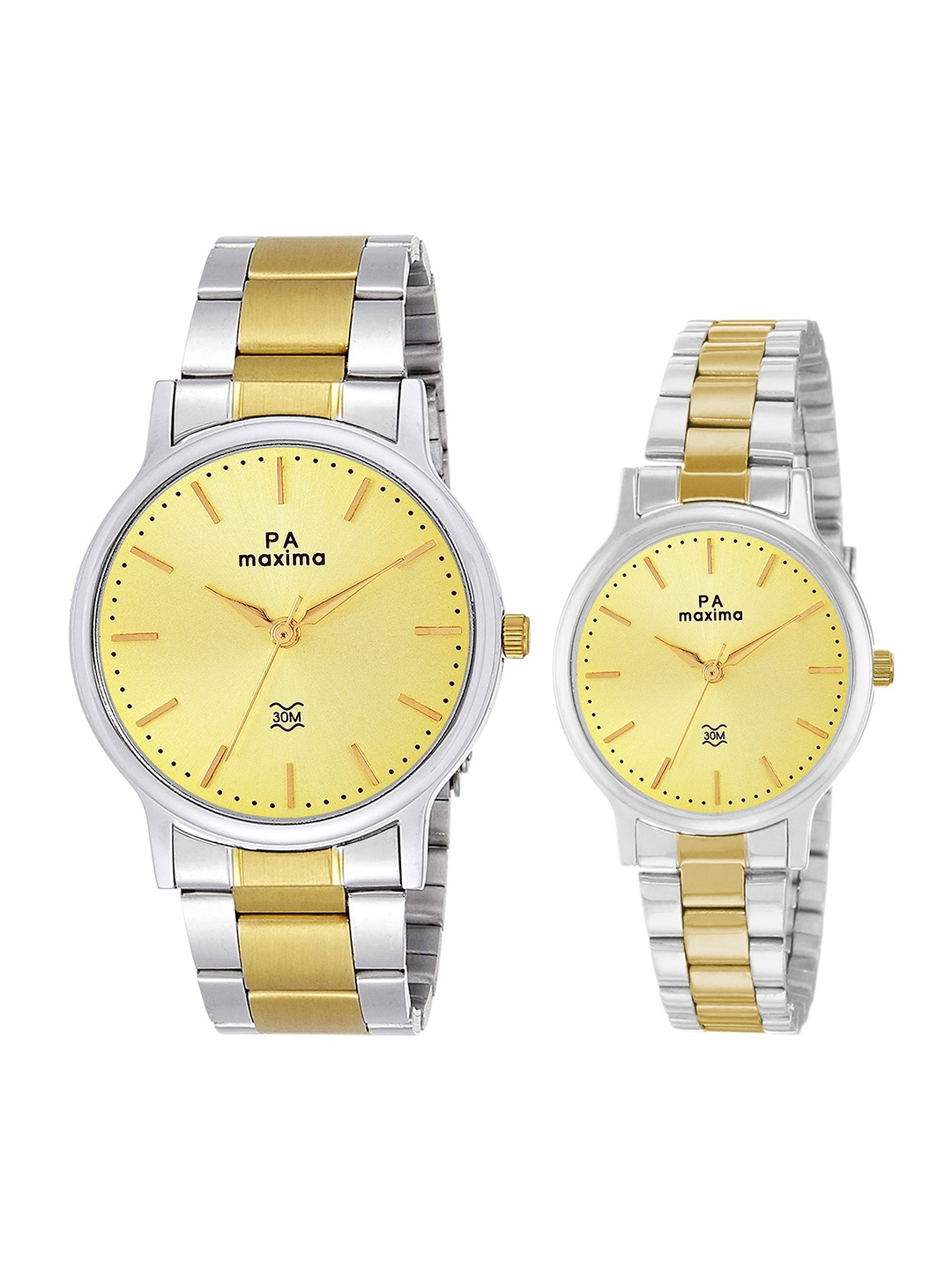 

maxima Unisex Gold Bracelet Style Analogue His & Her Watch 56341 56361CMPT, Champagne
