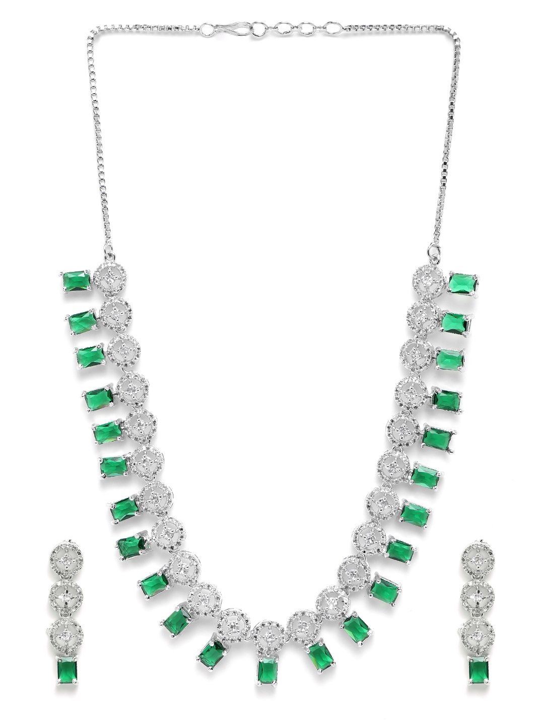 

StileAdda Silver Plated AD Studded Necklace & Earrings Set, Green