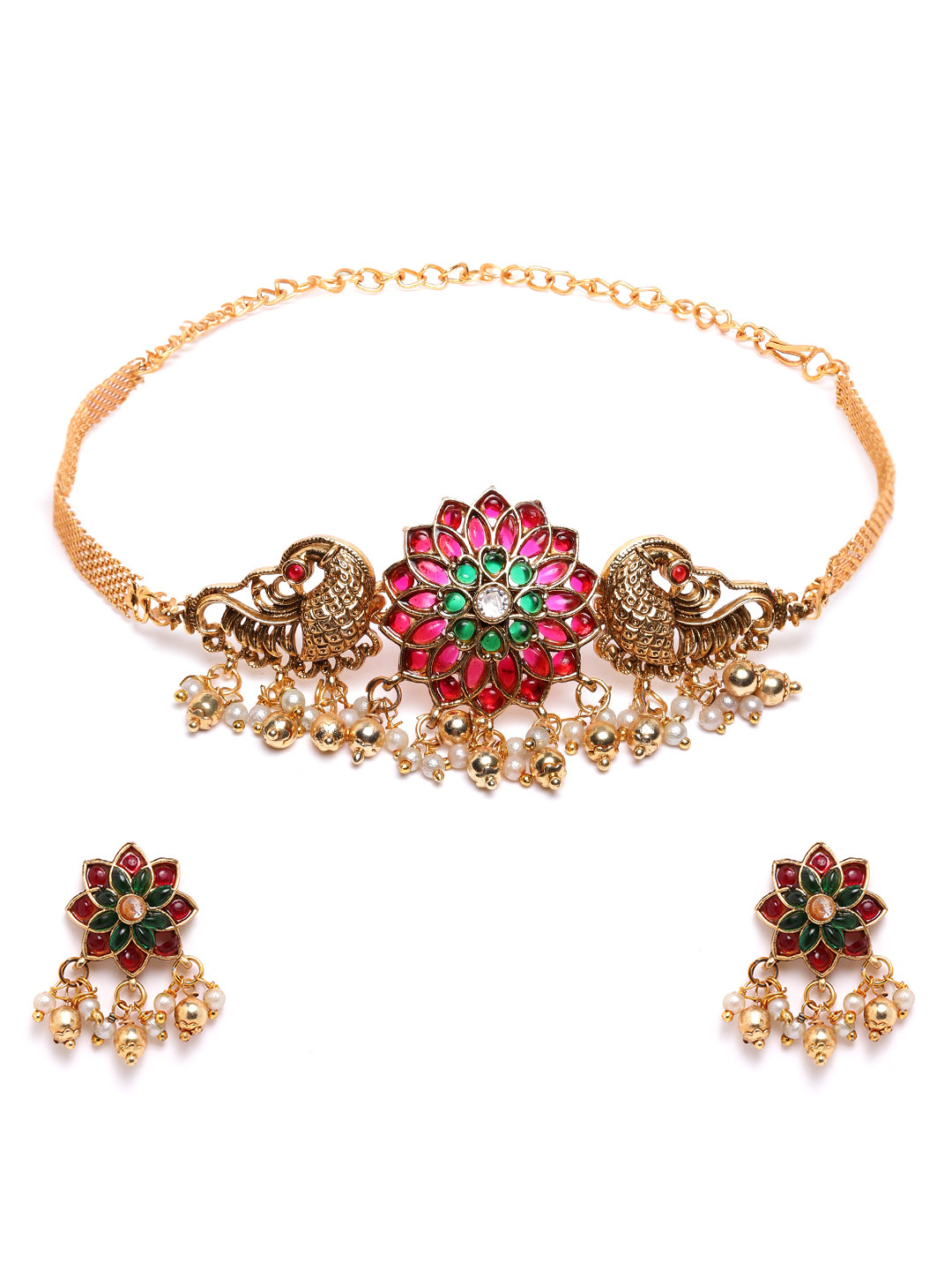 

StileAdda Gold Plated Floral Choker With Earrings Set