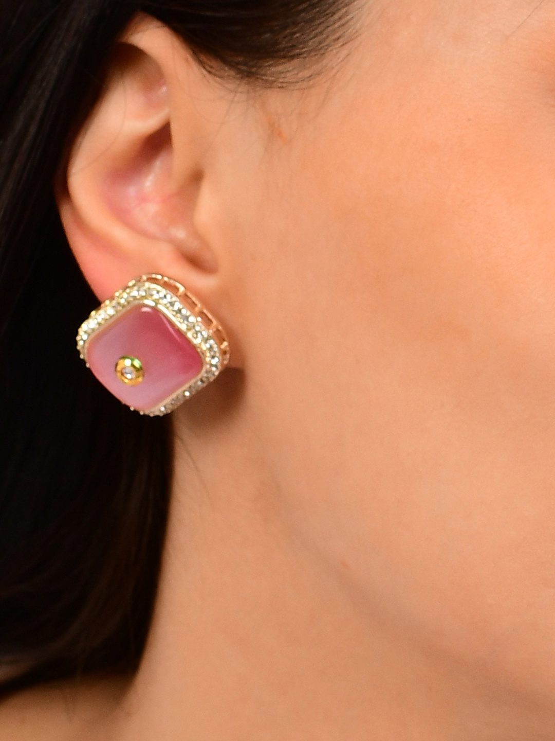 

GRLIE Cubic Zirconia Studded Square Studs, Gold