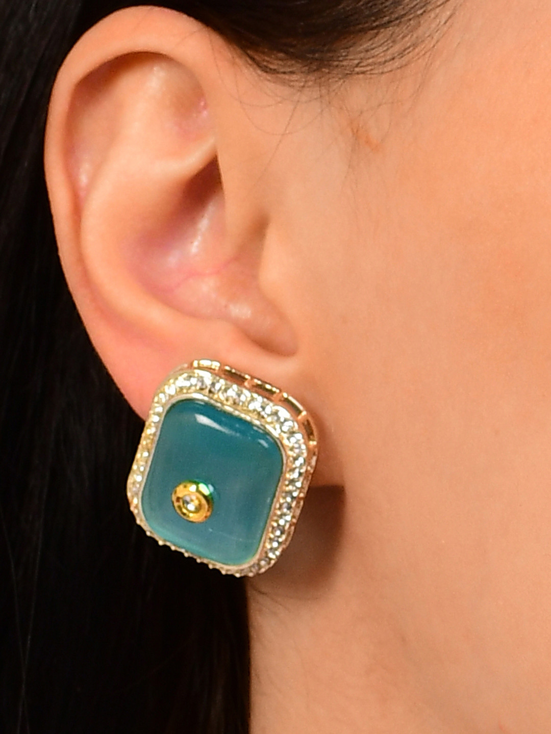 

GRLIE Square Shaped Stone Studded Studs, Blue