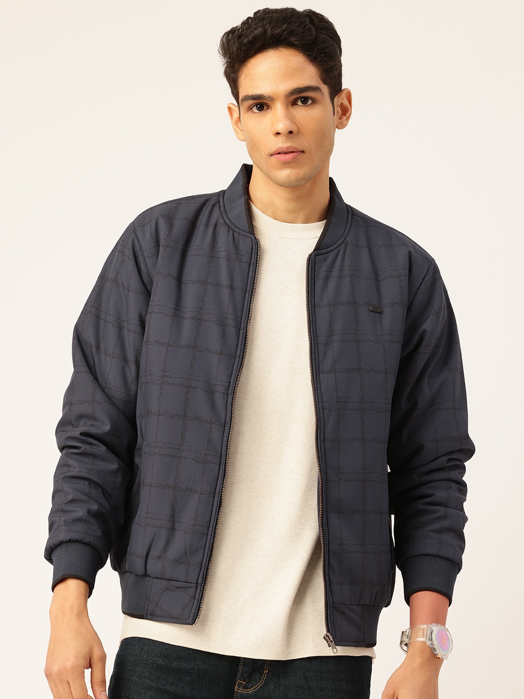 

Monte Carlo Checked Bomber Jacket, Navy blue