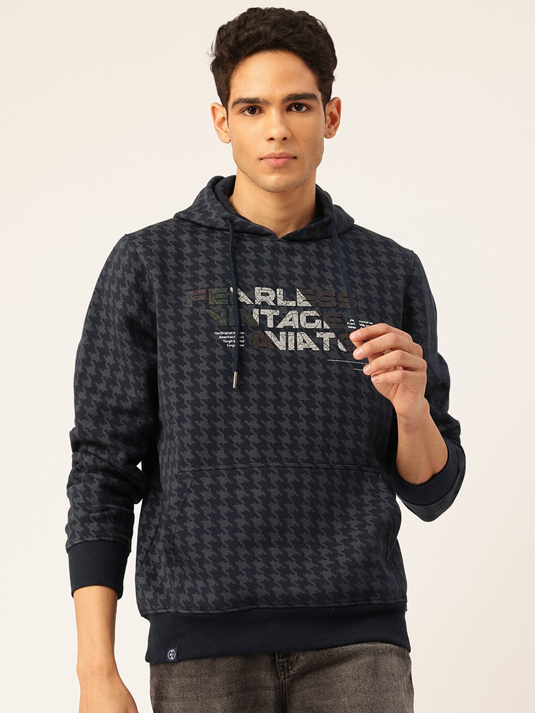 

Monte Carlo Geometric Print Hooded Sweatshirt, Navy blue