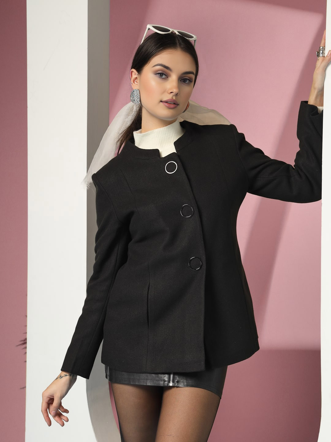 

CHKOKKO Women Single-Breasted Long Sleeves Overcoat, Black