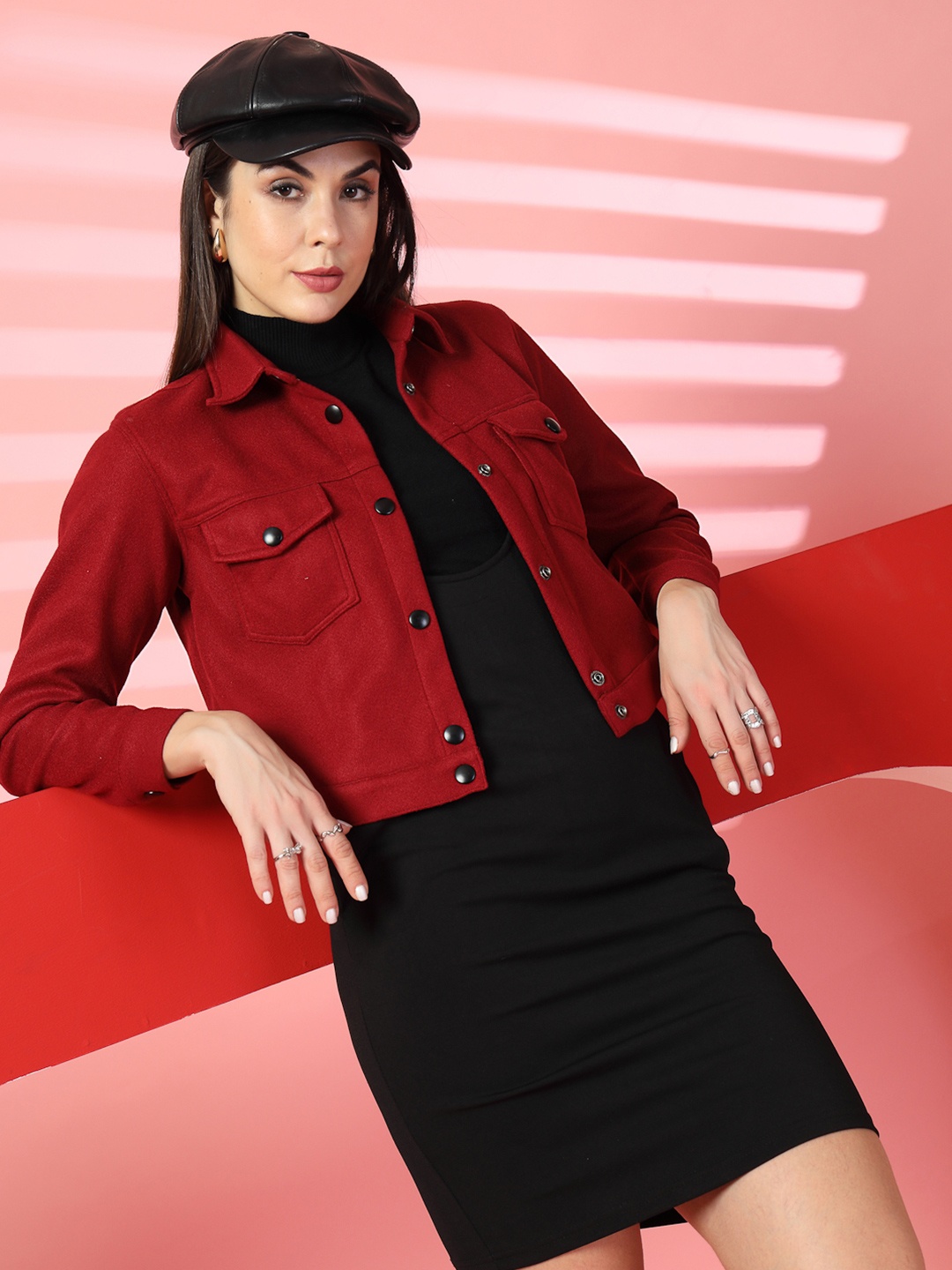 

CHKOKKO Women Solid Tailored Jacket, Maroon