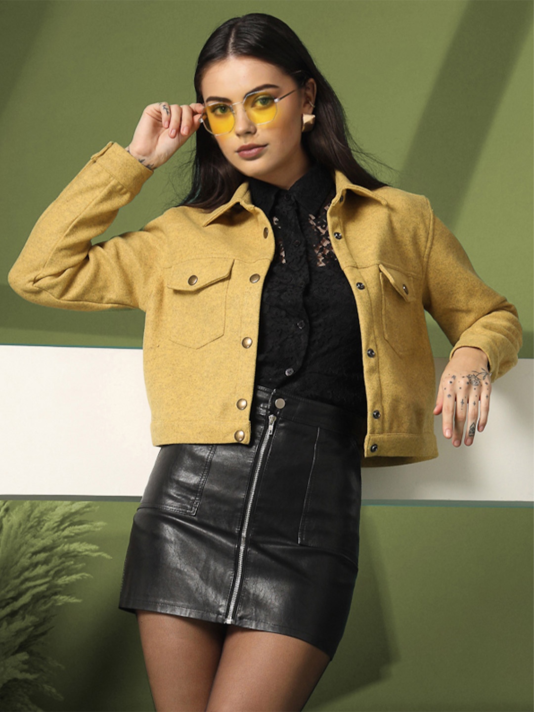 

CHKOKKO Women Solid Tailored Jacket, Yellow